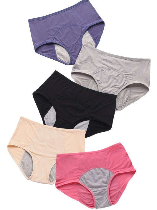 5 Pack Plus Size Leak Proof High Rise Briefs Set
