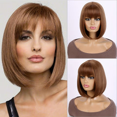 Short Straight Bob Wig With Bangs Synthetic Wig 12inch Cosplay Wigs