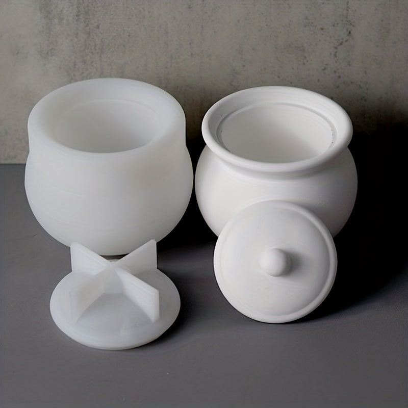 Concrete Candle Jar with Lid Silicone Mold DIY Craft Mould