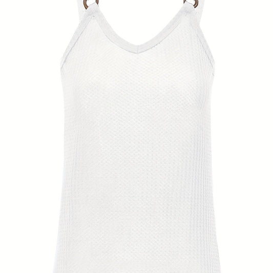 Ring Linked Solid Cami Top V Neck Summer Sleeveless Top