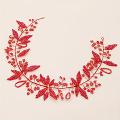 Red Crystal Beaded Hair Band Braided Headband Bridal Wedding Headwear