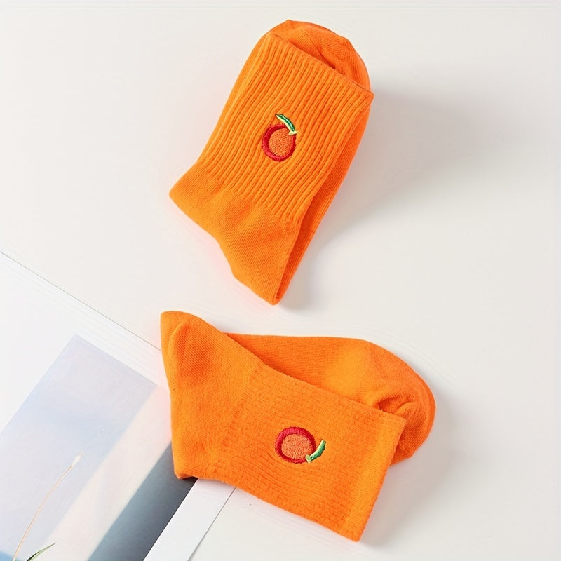 Funny Cartoon Fruit Embroidery Socks for Women