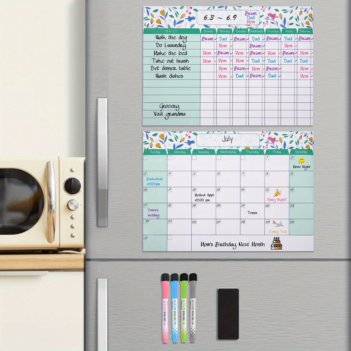 Magnetic Dry Erase Fridge Calendar and Chore Chart