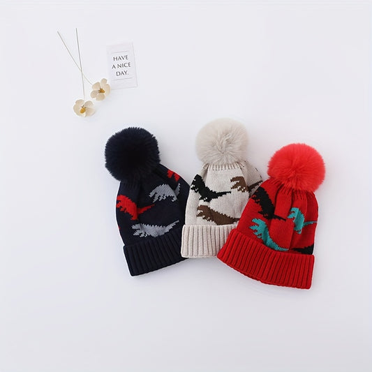 Kids Dinosaur Print Beanie Hat for 1-4 Years