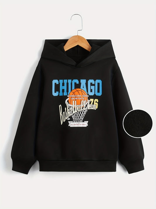 Basketball Print Boys Hooded Sweatshirt for Kids
