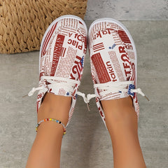 Newspaper Print Canvas Loafers Round Toe Lightweight Shoes