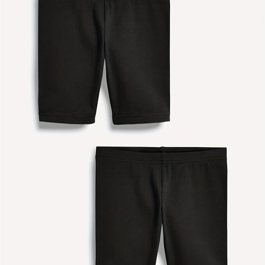 2pcs Toddler Girls Solid Elastic Waist Casual Biker Shorts