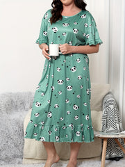  Panda & Star Print Ruffle Trim Sleep Dress