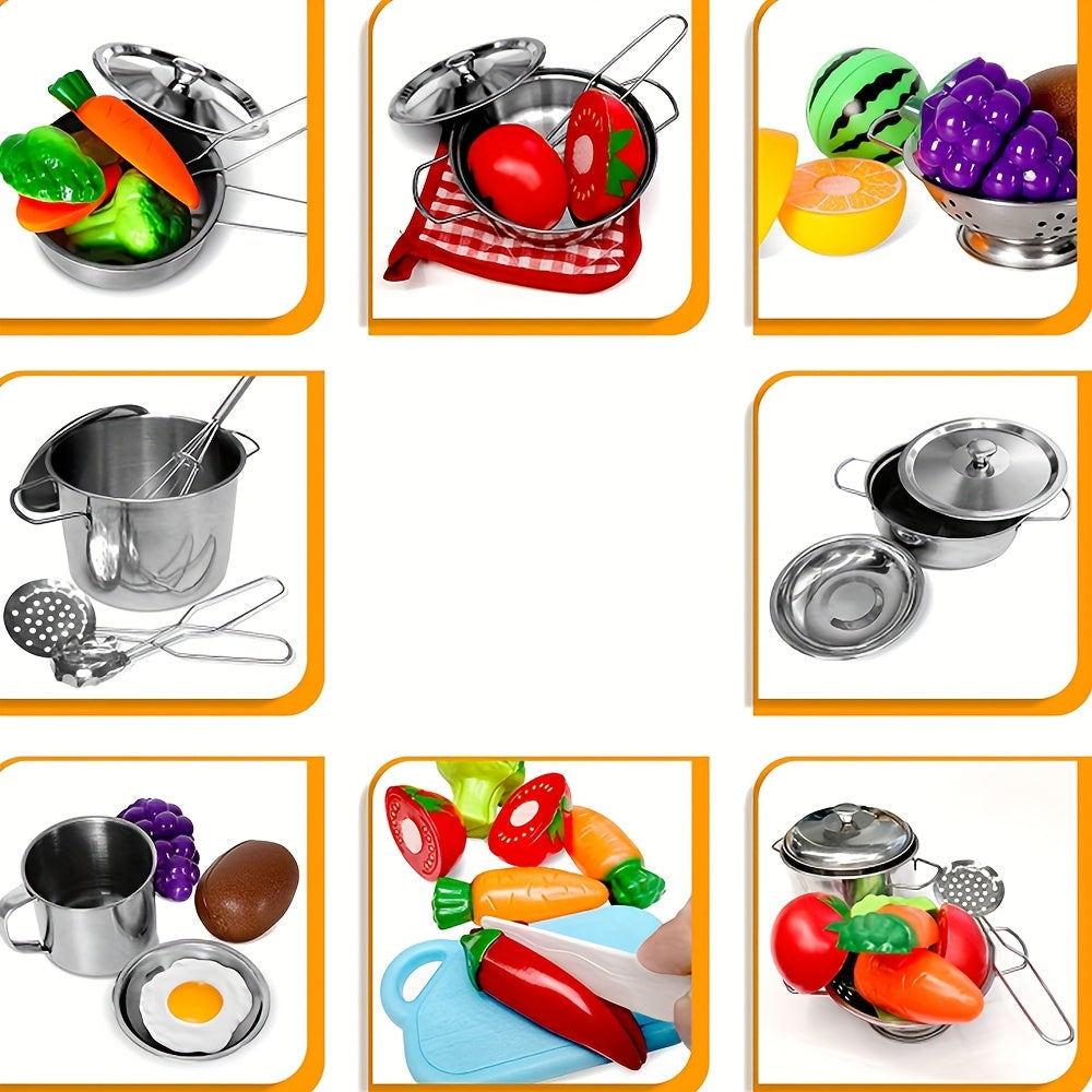 Stainless Steel 12pcs Mini Kitchen Toy Set for Pretend Cooking and Baking