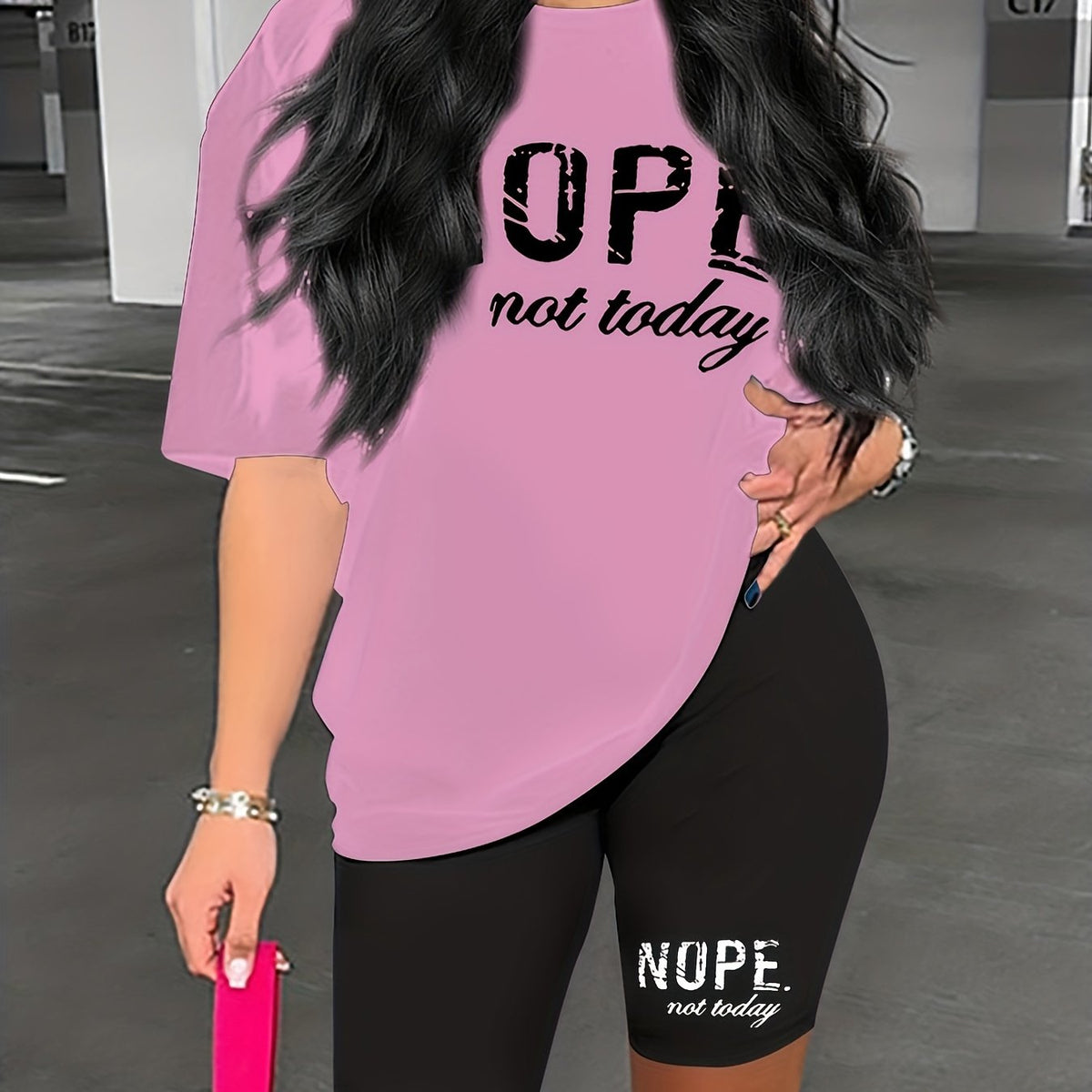 Nope Not Today Tee & Shorts Set Casual 2pcs Outfits Women's Clothing