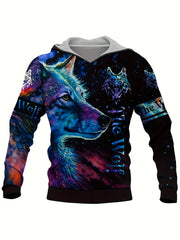 Wolf 3D Print Hoodie for Men Loose Hooded Pullover