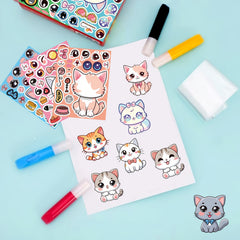 Cat Stickers Set - 8 Sheets Removable Self Adhesive Cartoon Decals