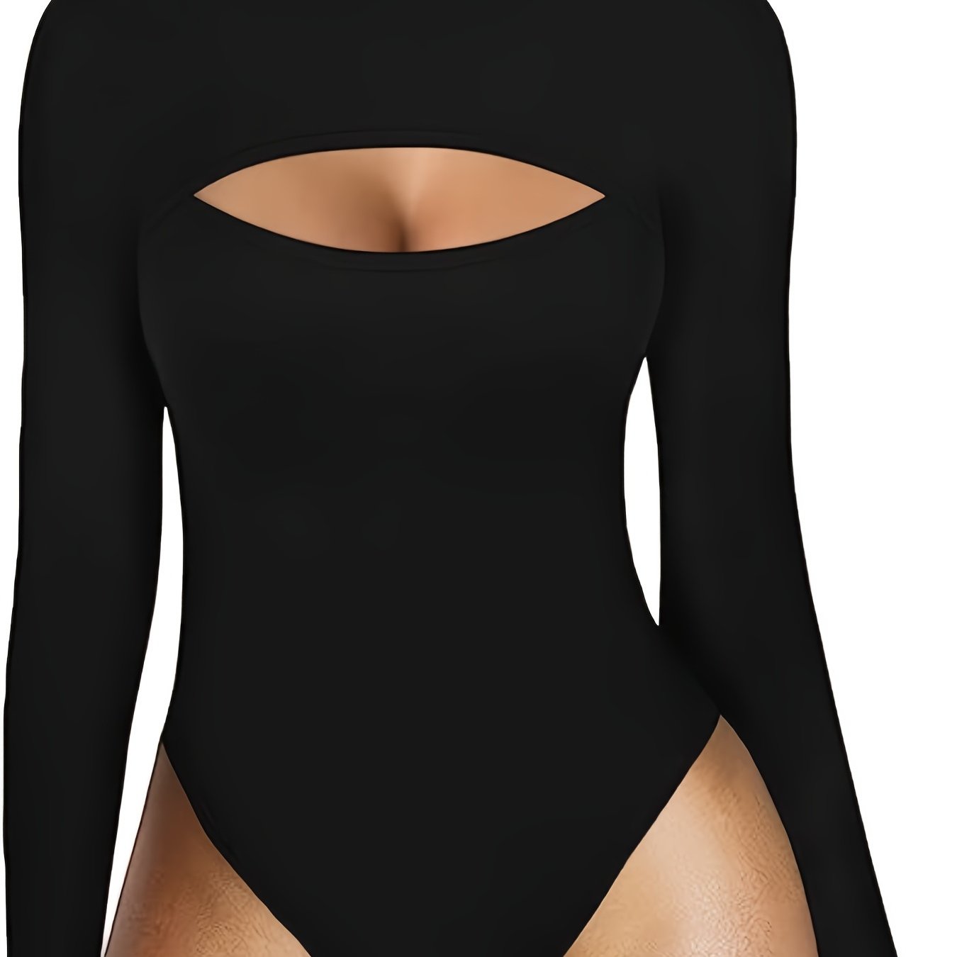  Sexy Cut Out High Neck Bodysuit Long Sleeve Slim Fit