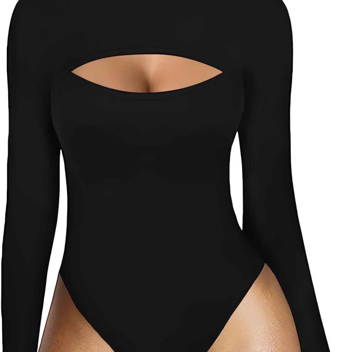  Sexy Cut Out High Neck Bodysuit Long Sleeve Slim Fit