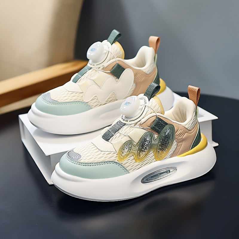 Girl's Rotating Buckle Chunky Shoes Mesh Breathable Soft Sole Sneakers