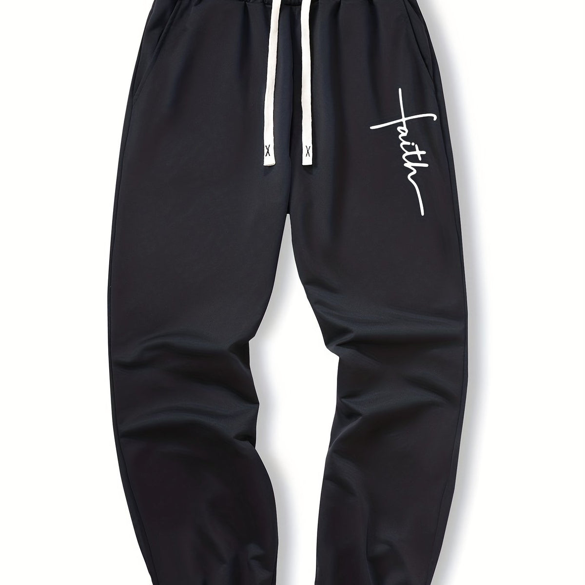 Men's Faith Print Joggers With Pockets - Casual Waist Drawstring Sweatpants