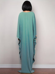 Boho Cover Up Plus Size Solid Batwing Sleeve V Neck Beach Dress