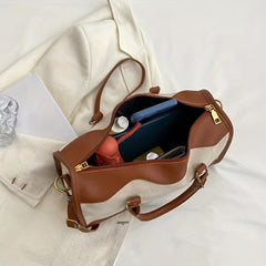 Vintage Canvas Stitching Handbag Large Capacity Travel Crossbody Bag