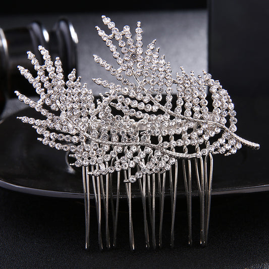 Crystal Hair Comb Silvery Rhinestones Bridal Leaf Hair Comb