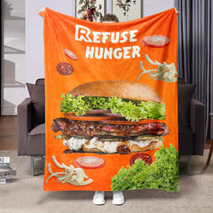 Oversized Hamburger Pattern Flannel Blanket Soft Warm For Bed Sofa Camping