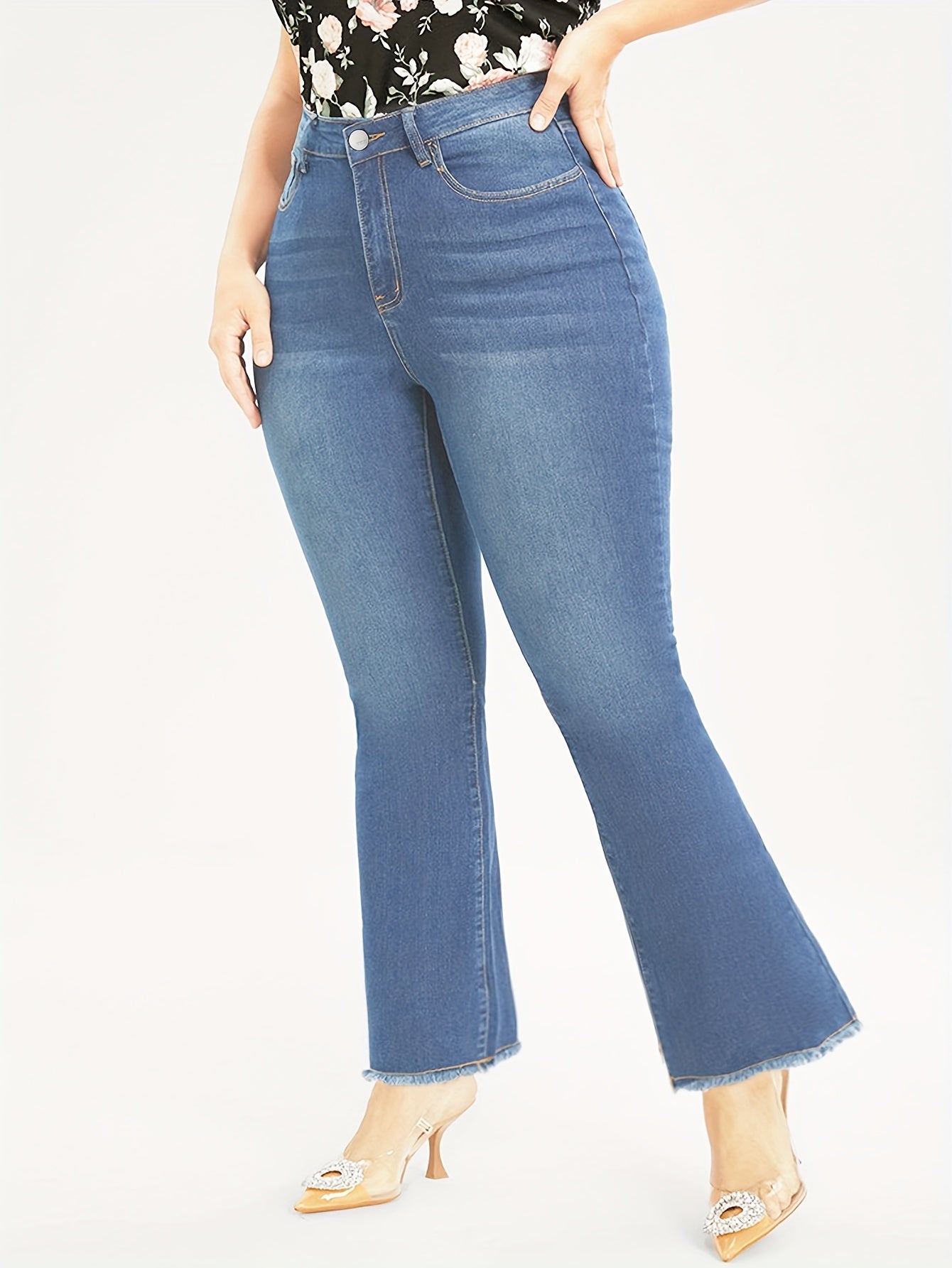 Plus Fringe Trim Flared Leg Jeans