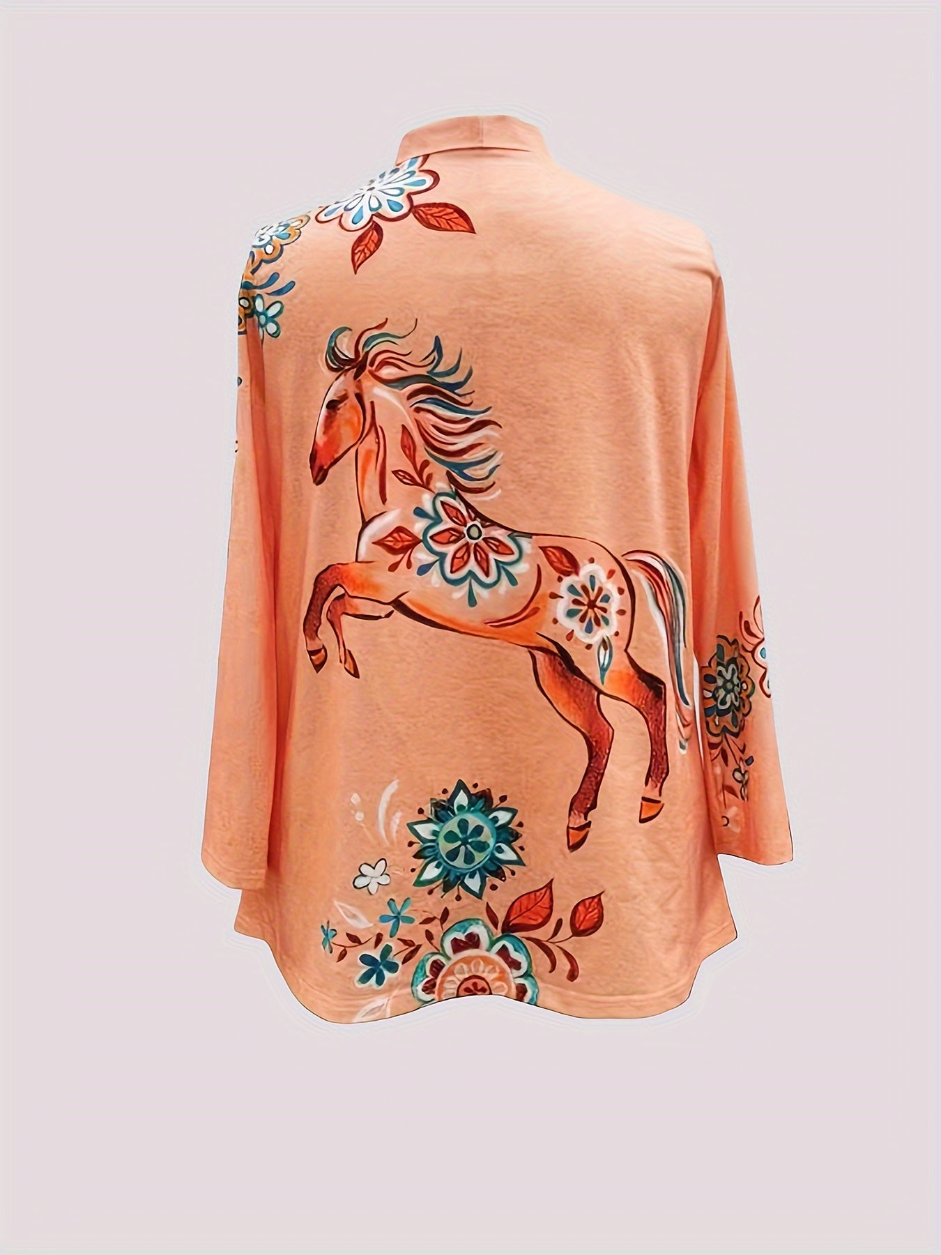  Horse Print Long Sleeve Boho Cardigan