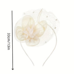 Vintage-Inspired Fascinator Headband with Mesh Veil and Flower