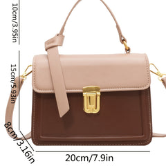 Buckle Decor Handbag Square Crossbody Bag Faux Leather Flap Purse For Women