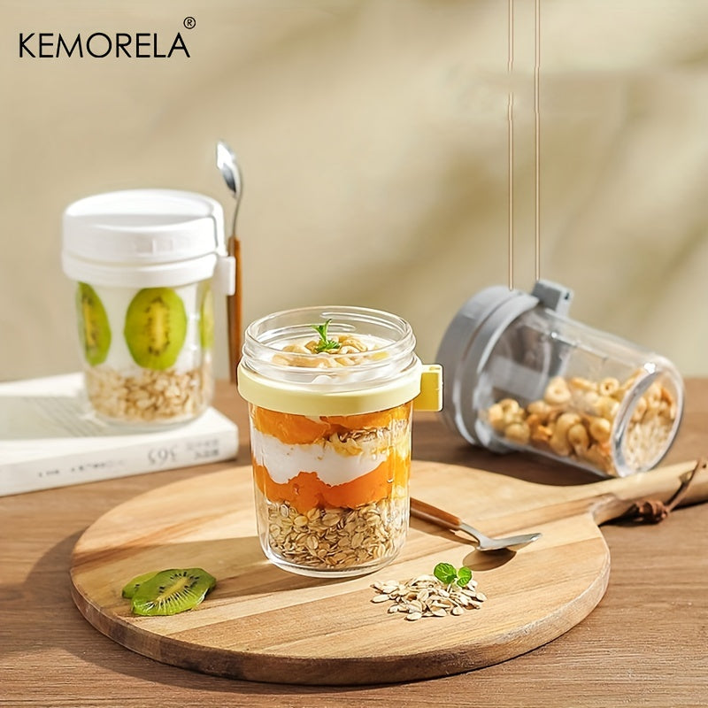 Portable Overnight Oat Cup with Spoon & Mason Jar Lid