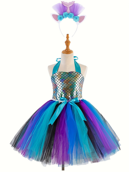 Unicorn Mermaid Tutu Dress with Headband for Girls