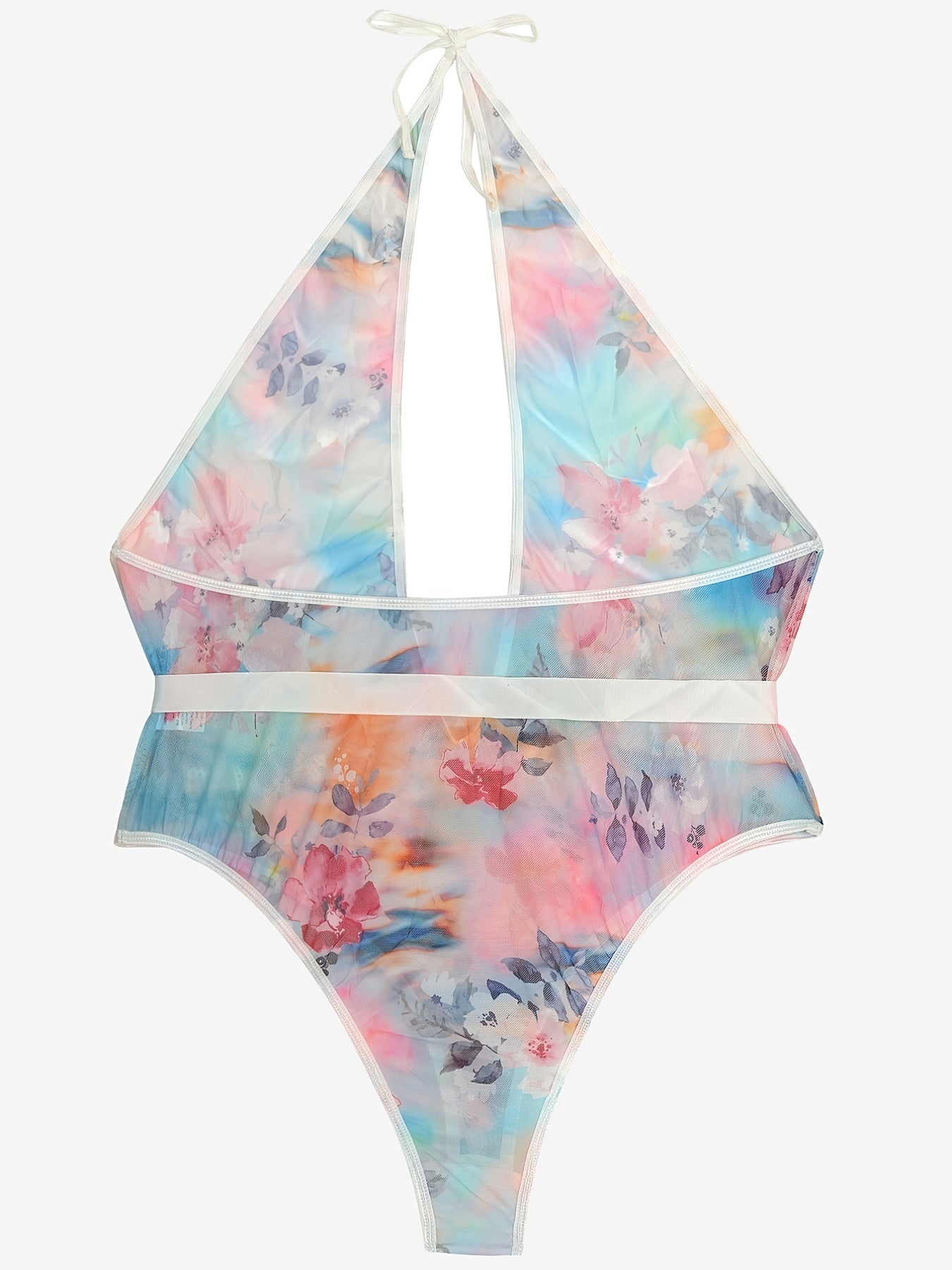  Sexy Floral Print Halter Neck Bodysuit