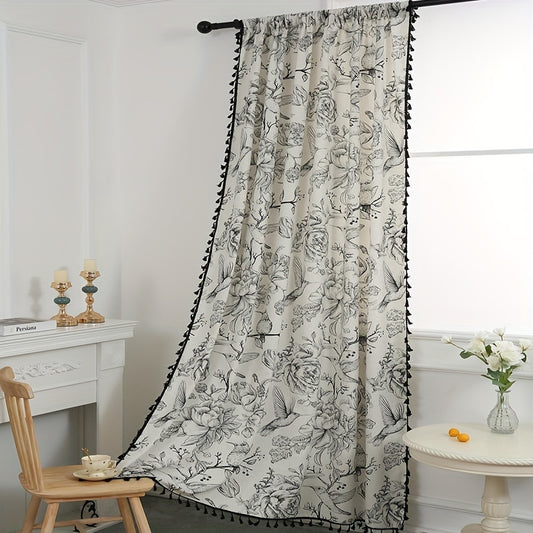 French Retro Bird Curtain Semi-shading Rod Pocket Curtains