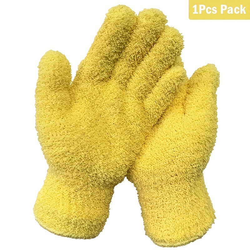Green Microfiber Cleaning Gloves for Dusting Kitchen Furniture Car Interiors