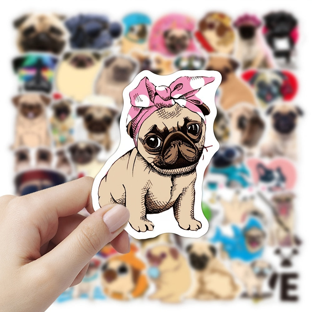 50 Cartoon Animal Pug Doodle Waterproof Stickers DIY Creative Toys