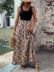  Paisley Print Round Neck Maxi Tank Dress