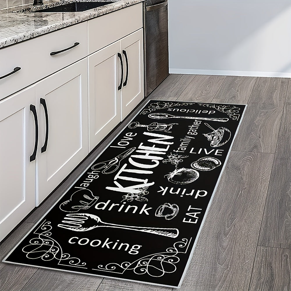 Kitchen Element Mat Kitchen Utensils Pattern Rug Hand Washable