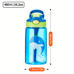 480ml 16.2oz Water Cup Student Female Anti-fall Portable Straw Bottle