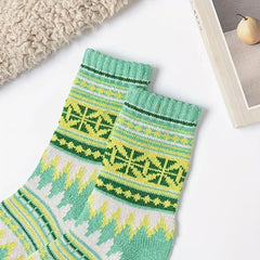 5 Pairs Geometric Pattern Mid Tube Socks Women's Stockings