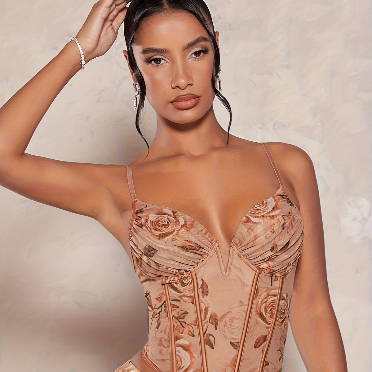 Floral Print Cami Corset Bustier Body Shaper Lingerie