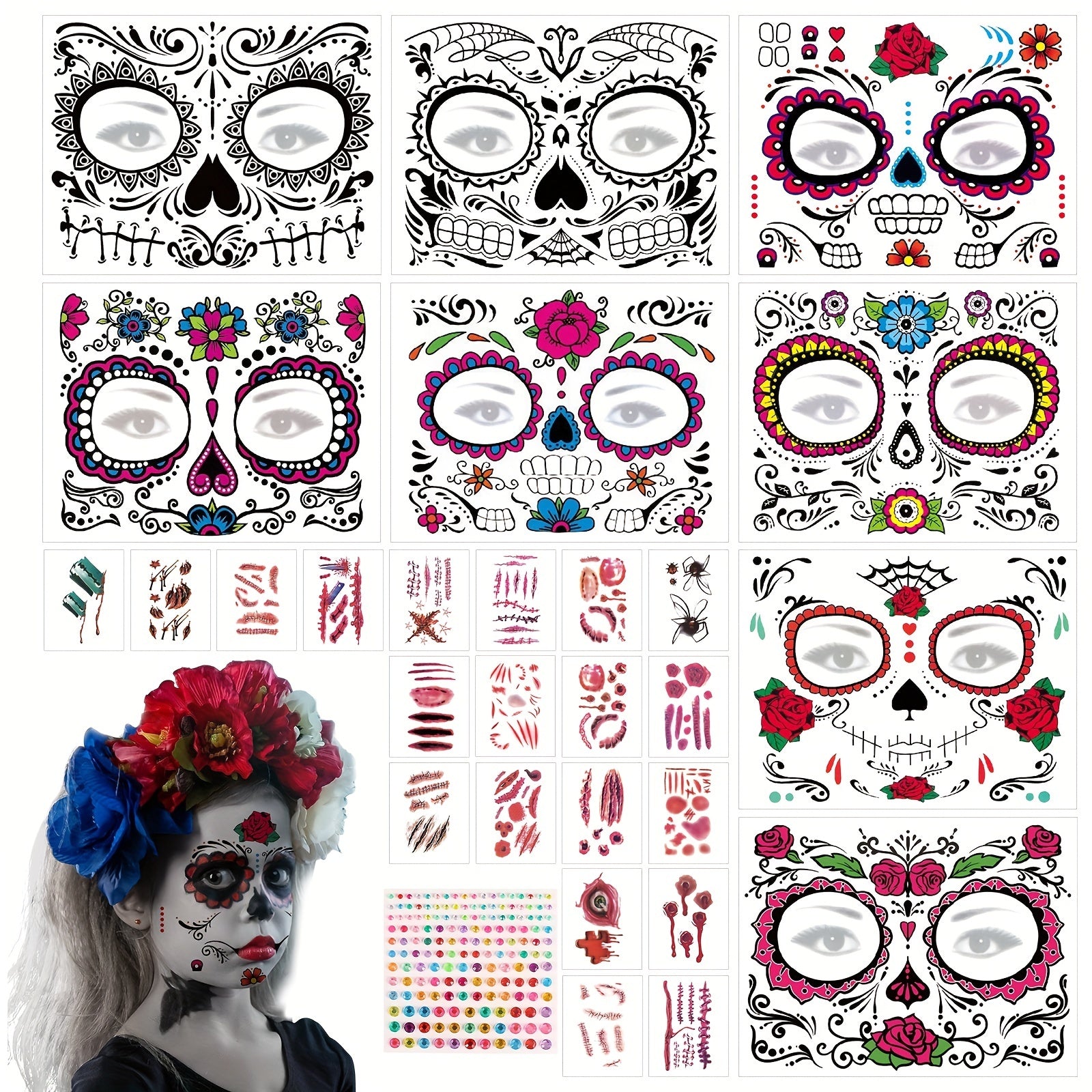 28pcs Halloween Face Stickers Eye Face Scar Tattoo Sticker For Party Decor