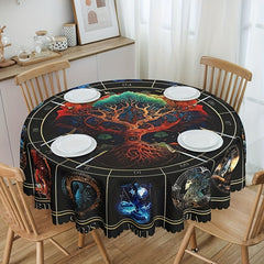Round Polyster Table Cloth Tree Of Life Pattern Water Repellent Circle Table Cov