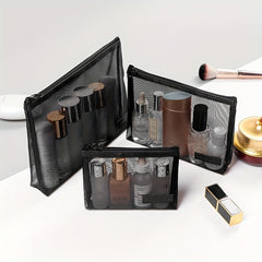 Roomy Mesh Makeup Bag with Zipper for Travel & Toiletry Organization