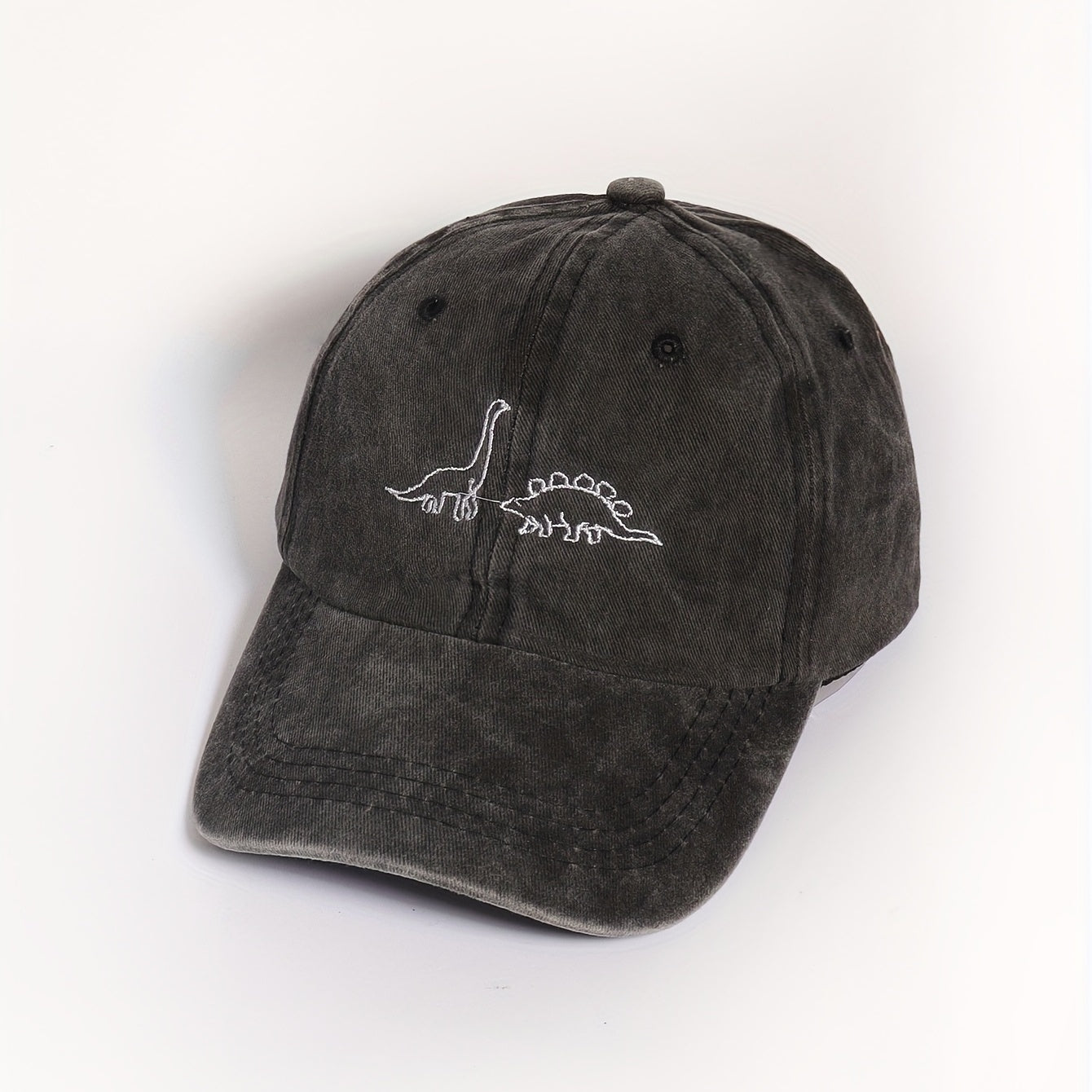 Dinosaur Embroidery Baseball Cap Gray Distressed Dad Hat