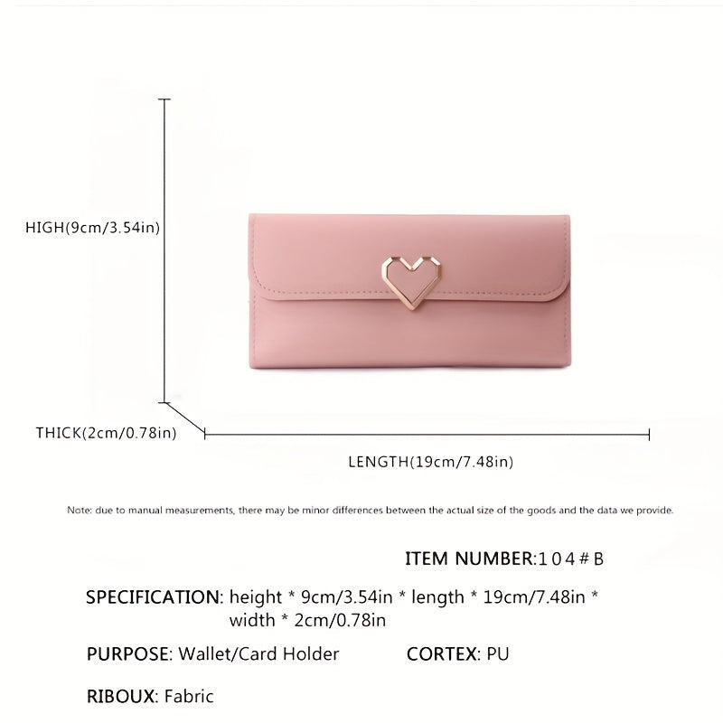 Minimalist Trifold Long Wallet Metal Love Buckle Clutch