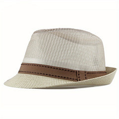 Beige Fedora Cap Mesh Breathable Short Brim Jazz Hat Lightweight Sun Hat