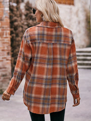  Plaid Print Long Sleeve Button Up Tunic Shirt