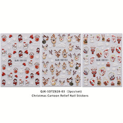3pcs Christmas Cartoon Nail Stickers Santa Claus Snowflake Decoration Tools