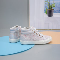Girl's High Top Lace Up Sneakers Sparkling Shoes