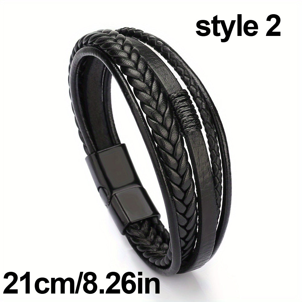 Leather Rope Handwoven Bracelet Men's Vintage Style Accessory