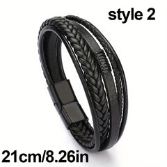Leather Rope Handwoven Bracelet Men's Vintage Style Accessory